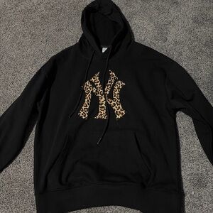 Yankees Black Hoodie with Leopard Print Logo